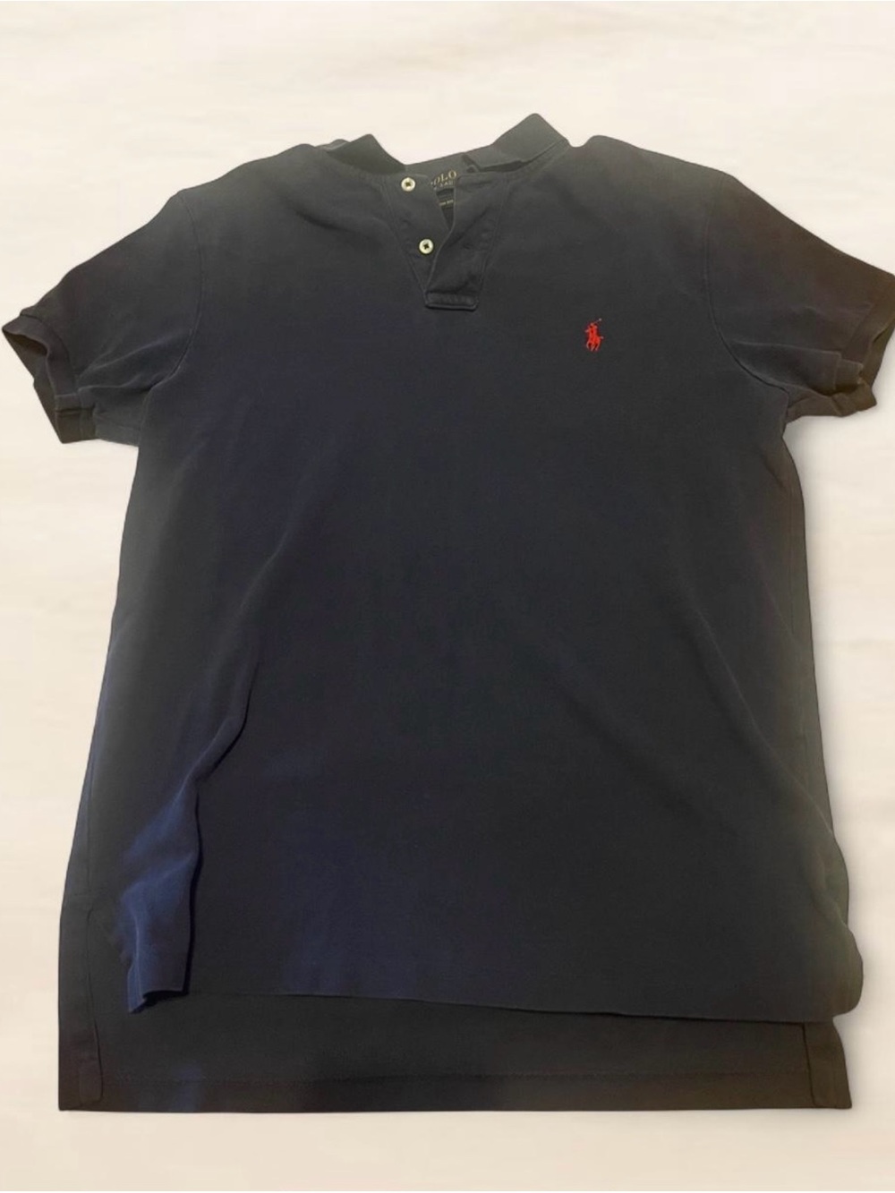Ralph Lauren Navy Short-Sleeve Henley with Red Pony
